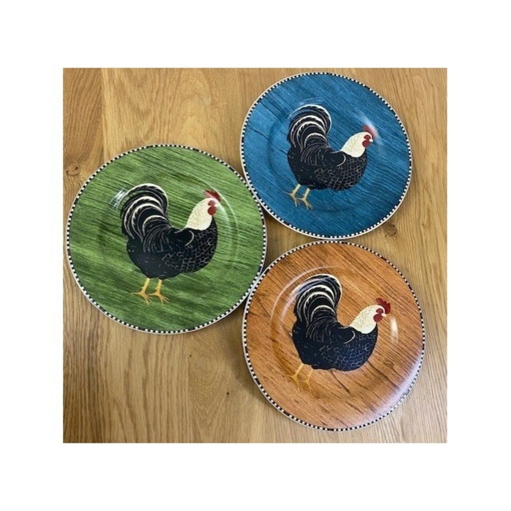 Warren Kimble Sakura Rooster Plates Set of 3 Multicolor Good Farmhouse Folk